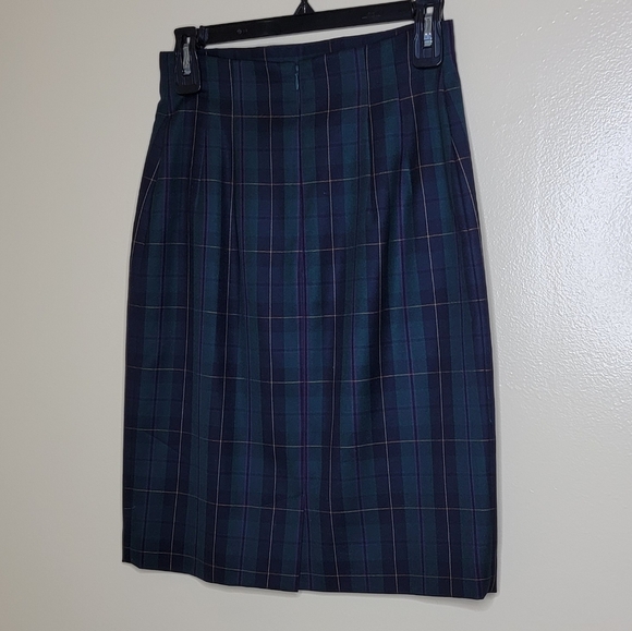 Ellen Tracy Wool Pencil Skirt Green Plaid - Picture 3 of 6
